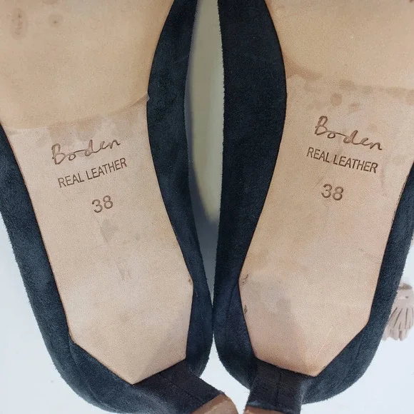 Boden Womens Lilli Gray Cream Suede Tassel Heels Mary Jane Mid Heel Round Toe - Picture 9 of 9